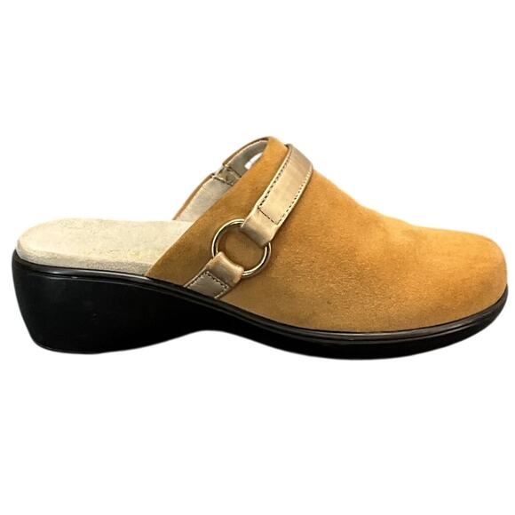 Vionic Tan Suede Leather Slip On Comfort Wedge Heel Clog Mule Women 6 - Picture 2 of 8